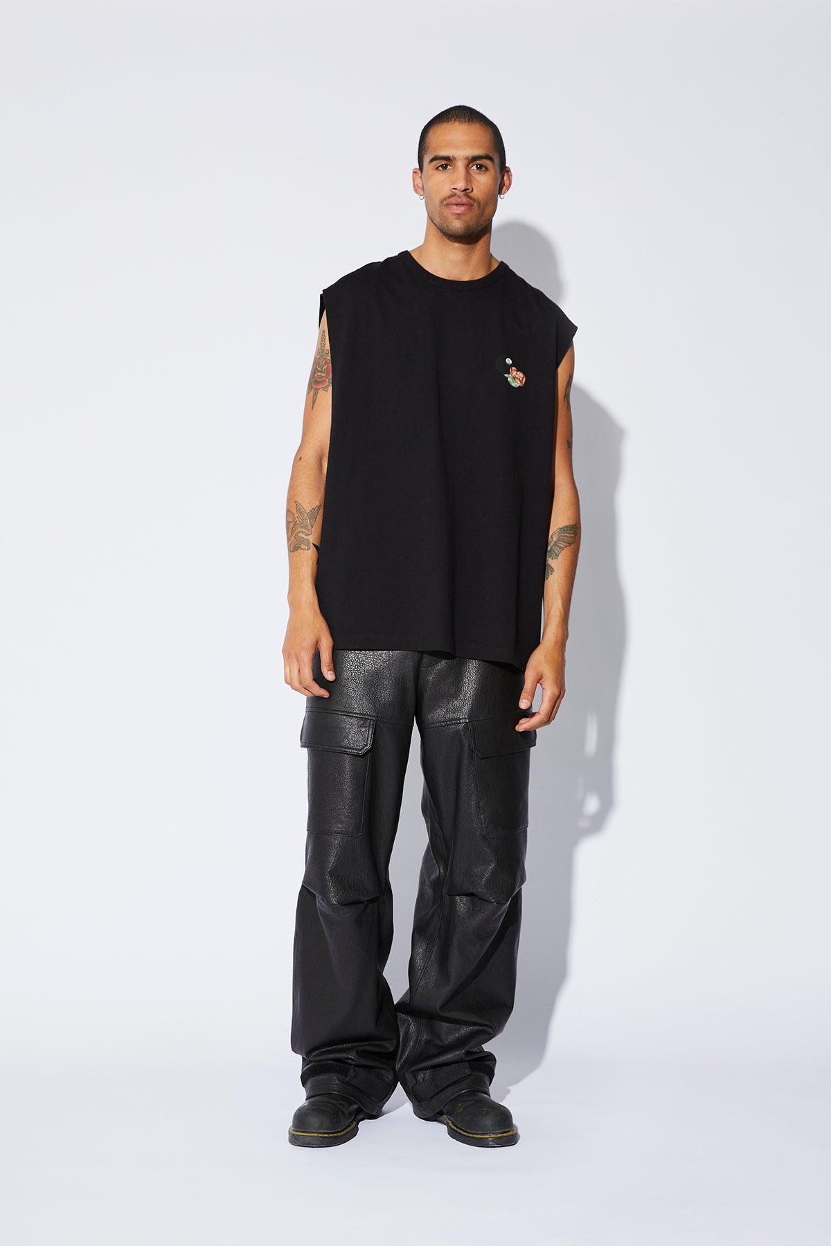 WIDE LEG LEATHER CARGO PANT | BLACK - Image 3