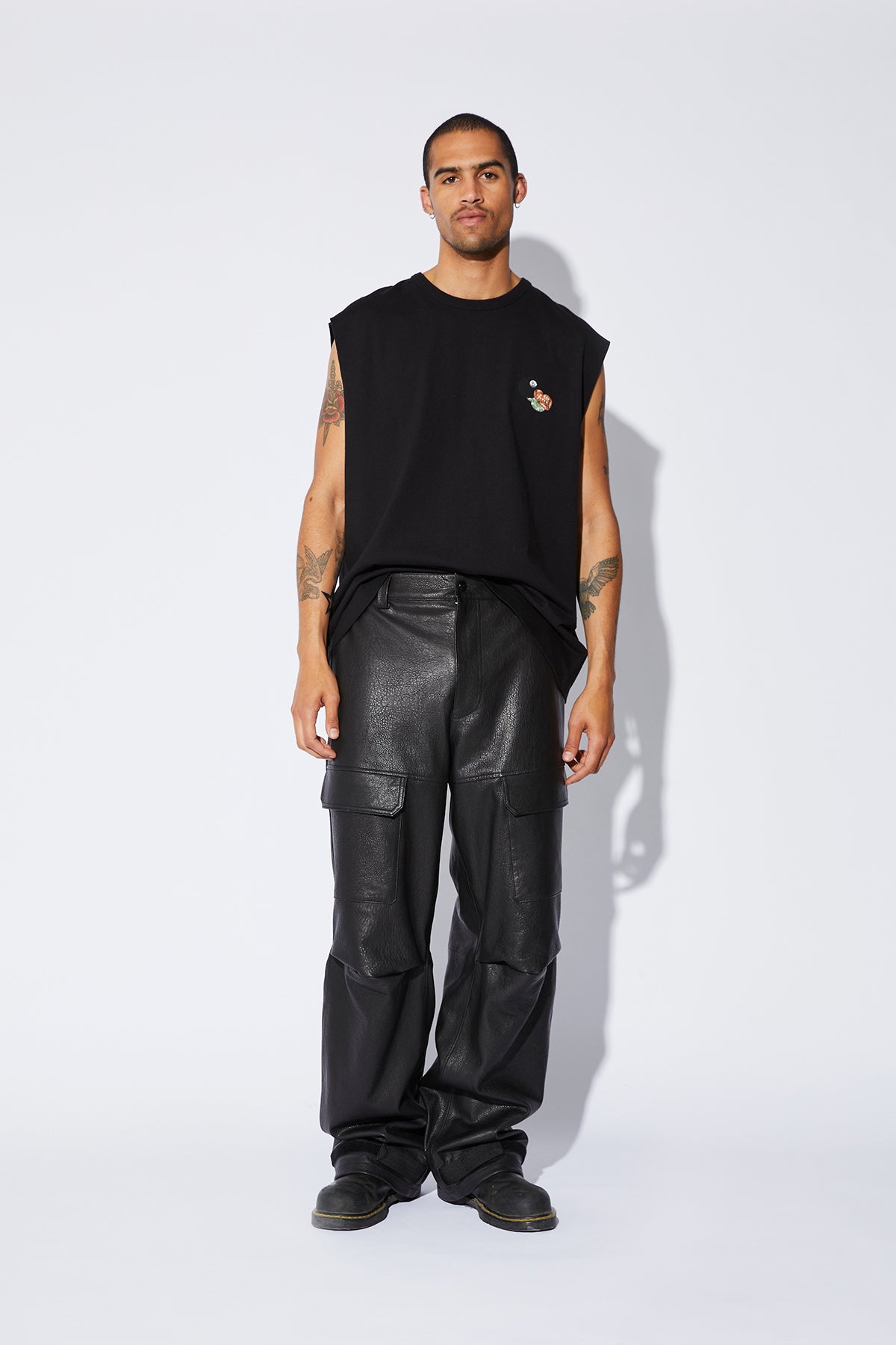 WIDE LEG LEATHER CARGO PANT | BLACK - Image 4