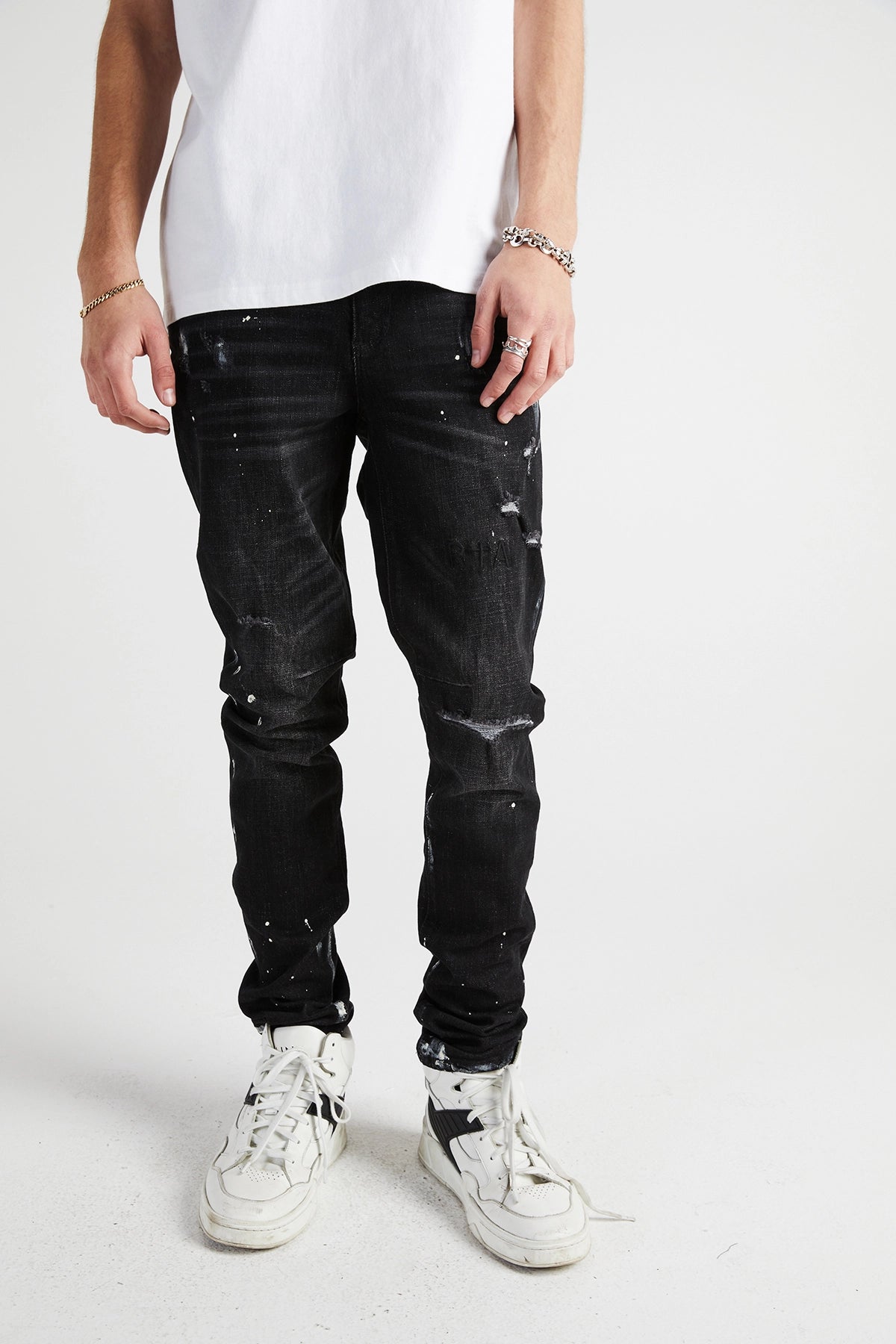 CLAYTON RIPPED JEAN | DISTRESSED CHARCOAL PAINT SPLATTER - Image 2