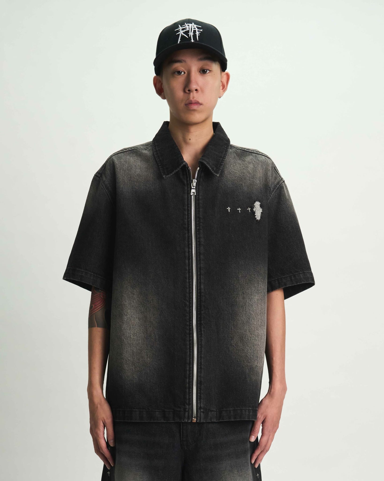 ZENO ZIP UP DENIM SHIRT | FRAY NOIR - Image 2