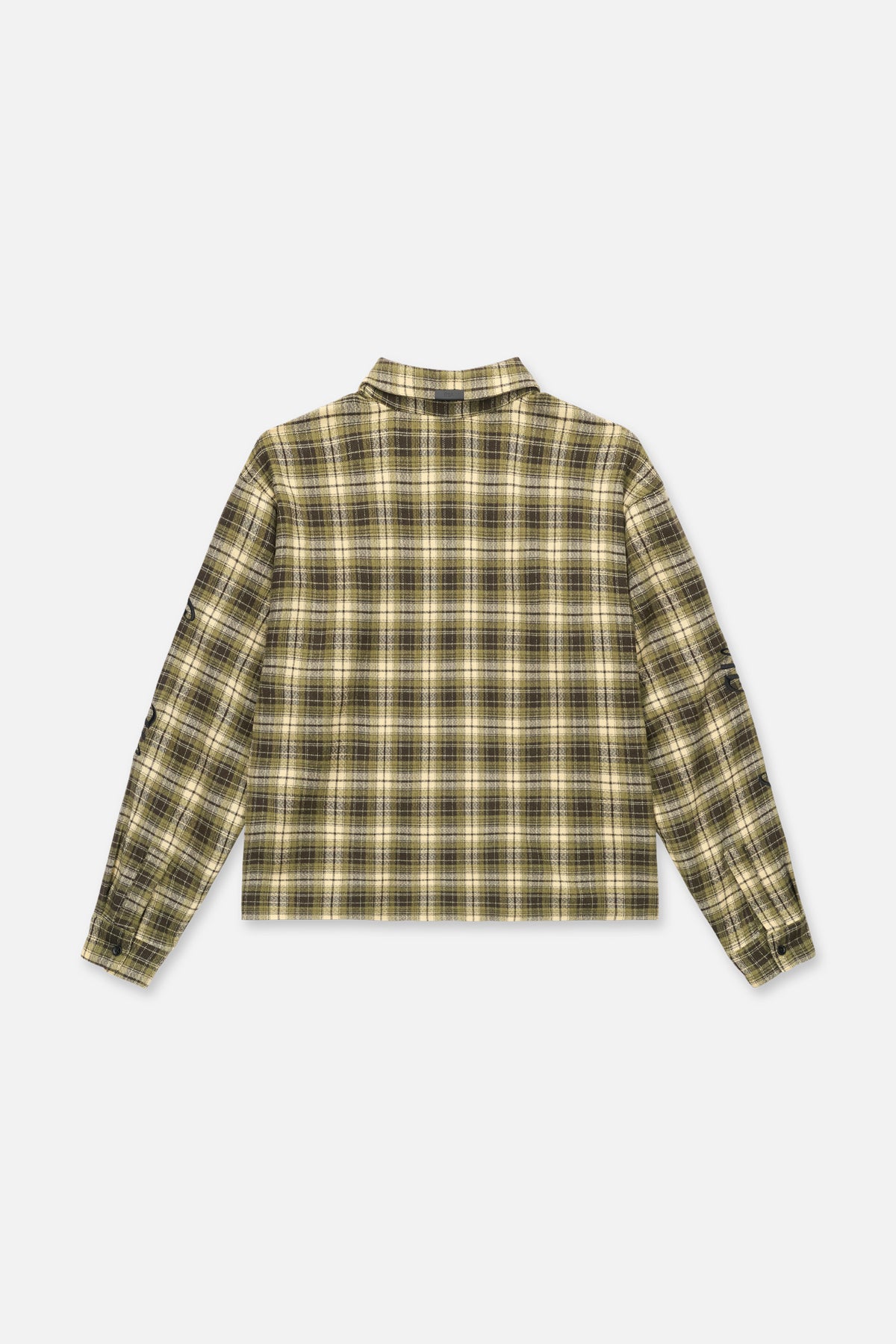 RYNOR CROPPED BUTTON UP SHIRT | OLIVE PLAID - Image 6