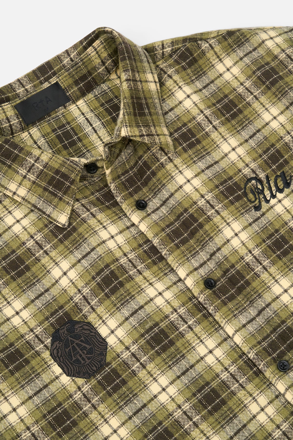 RYNOR CROPPED BUTTON UP SHIRT | OLIVE PLAID - Image 7