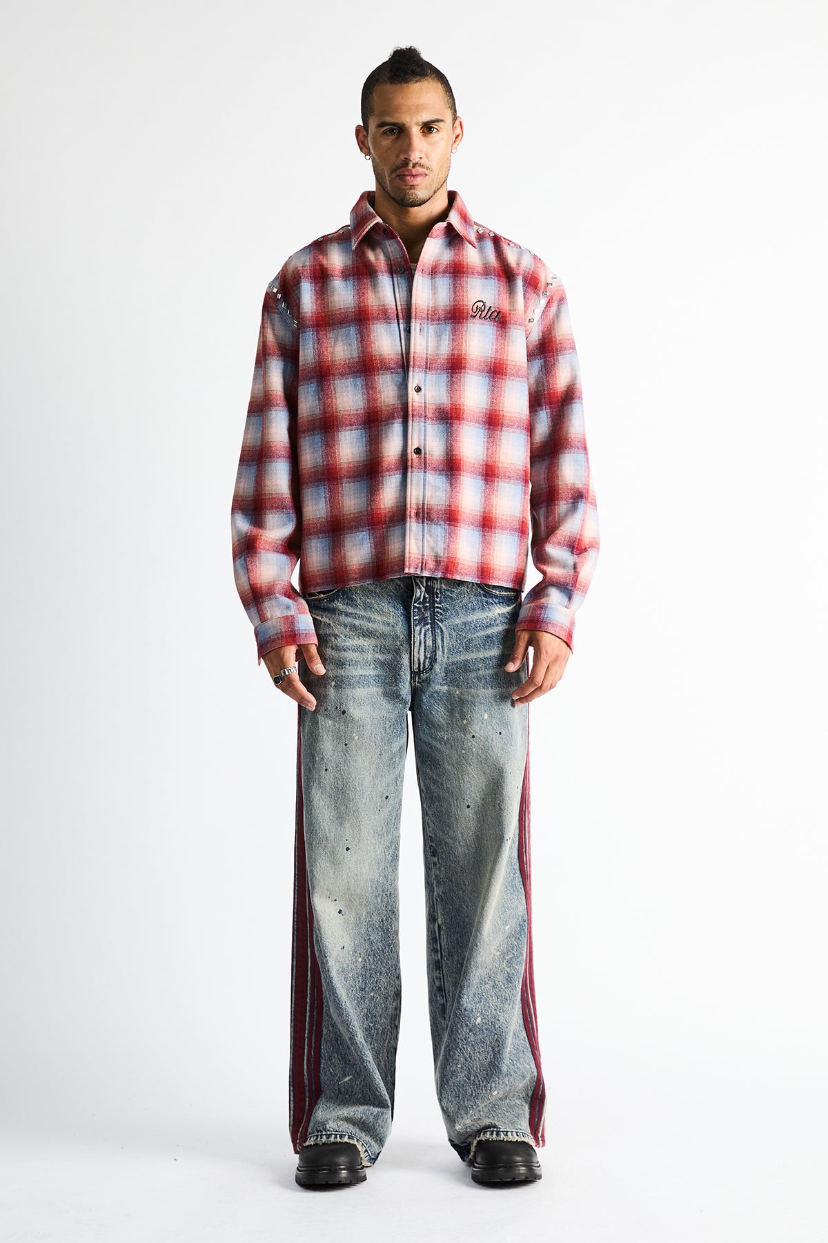RYNOR CROPPED BUTTON UP SHIRT | RED PLAID - Image 5