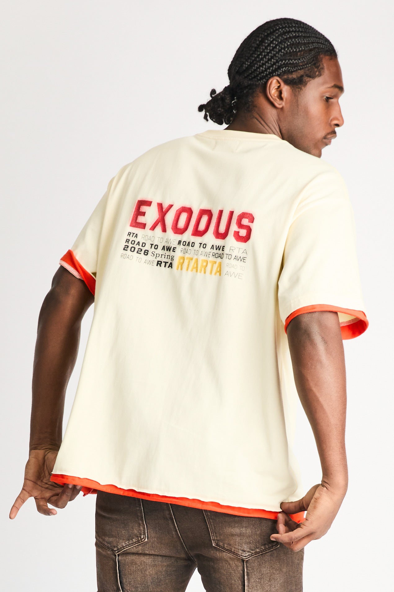 ELIAN DOUBLE LAYERED SHORT SLEEVE TEE | RAW SAND RTA - Image 3