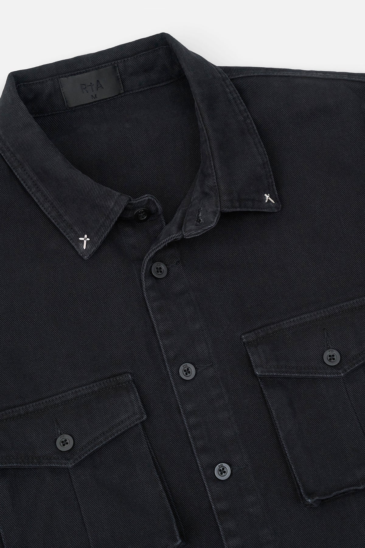 LUCIANO CROPPED DENIM SHIRT | WASHED BLACK - Image 3