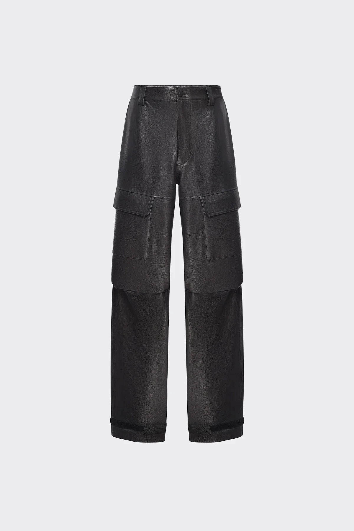 WIDE LEG LEATHER CARGO PANT | BLACK