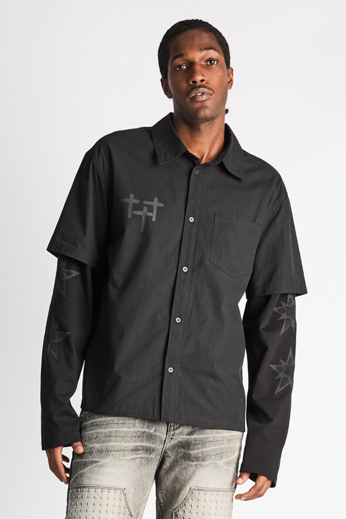 ERIK DOUBLE LAYERED SHIRT | BLACK CROSS STAR - Image 2